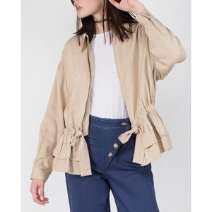 Whiteroom+Cactus Womens M Beige Waist Detailed Oversized Zip Jacket Ruffled Hem